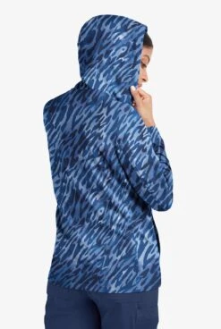 Easy Stretch By Butter-Soft Abstract Animal Navy Women's 5-Pocket Zip-Front Print Scrub Hoodie -Cherokee Shop PBU392AANV 3