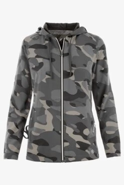 Easy STRETCH By Butter-Soft™ Cloud Camo Pewter Women's 5-Pocket Zip-Front Print Scrub Hoodie