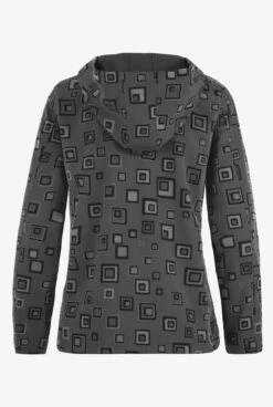 Easy STRETCH By Butter-Soft™ Floating Tiles Pewter Women's 5-Pocket Zip-Front Print Scrub Hoodie -Cherokee Shop PBU392TPF 2