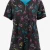 Easy STRETCH By Butter-Soft Shooting Stars Onyx Black Printed Women's 4-Pocket Zip Neck Scrub Top