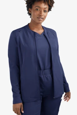 ReSurge Quartz Women’s 6-Pocket Long Sleeve Zip Front Scrub Jacket -Cherokee Shop RE521 100523 NAVY 7 HV