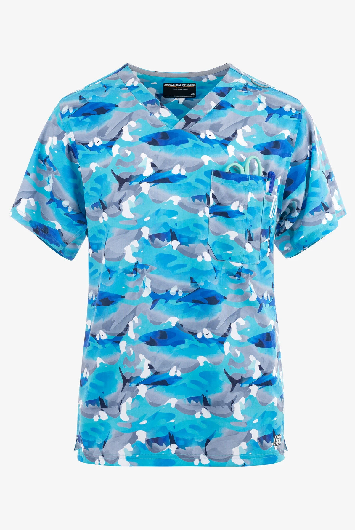 Skechers Wild Tides Camo Men's 1-Pocket STRETCH V-Neck Print Scrub Top 3 Skechers Wild Tides Camo Men's 1-Pocket STRETCH V-Neck Print Scrub Top