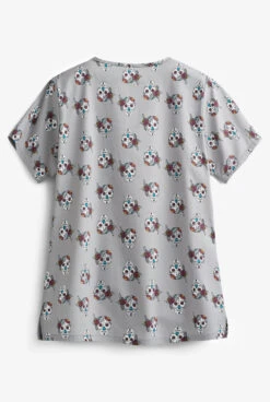 Tasha & Me Sugar Skulls Women's 2-Pocket V-Neck Print Scrub Top -Cherokee Shop TM980SUS 2