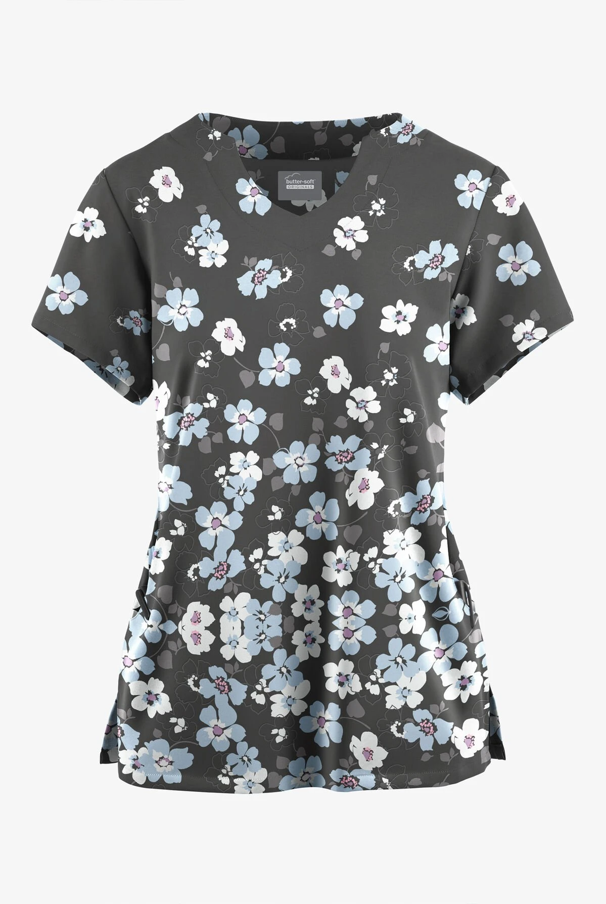 Butter-Soft Originals Boho Floral Pewter Women's 2-Pocket Scallop Neck Printed Scrub Top 3 Butter-Soft Originals Boho Floral Pewter Women's 2-Pocket Scallop Neck Printed Scrub Top