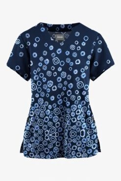 Butter-Soft Originals Jakarta Border Navy Women's 2-Pocket Scallop Neck Printed Scrub Top