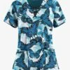 Easy Stretch By Butter-Soft Butterfly Oasis Women's 4-Pocket Lace Up V-Neck Printed Scrub Top -Cherokee Shop TS222BOWT 1