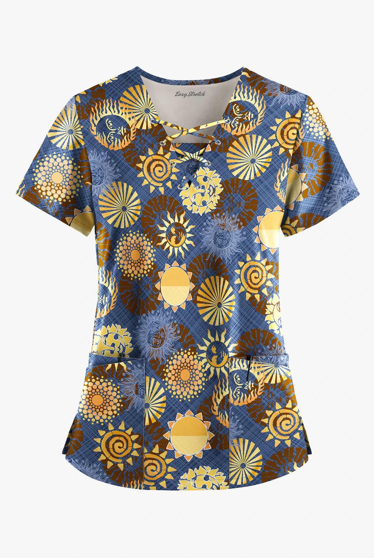 Easy STRETCH By Butter-Soft™ Celestial Skies Navy Women's 4-Pocket Lace Up V-Neck Print Scrub Top 3 Easy STRETCH By Butter-Soft™ Celestial Skies Navy Women's 4-Pocket Lace Up V-Neck Print Scrub Top