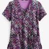 Easy STRETCH By Butter-Soft™ Distressed Chevron Eggplant Women's 4-Pocket V-Neck Print Scrub Top -Cherokee Shop TS222ECD 1