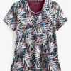 Easy STRETCH By Butter-Soft™ Falling Fronds Onyx Black Printed Women's 4-Pocket V-Neck Scrub Top -Cherokee Shop TS222FAO 1