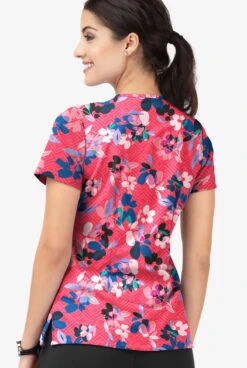 Easy Stretch By Butter-Soft Floral Watermelon Women's 4-Pocket Lace Up V-Neck Printed Scrub Top -Cherokee Shop TS222KFBW 3