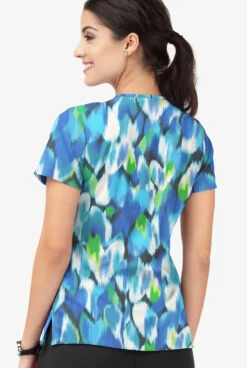 Easy Stretch By Butter-Soft Love Garden Pewter Women's 4-Pocket Lace Up V-Neck Printed Scrub Top -Cherokee Shop TS222LGPW 092023 3