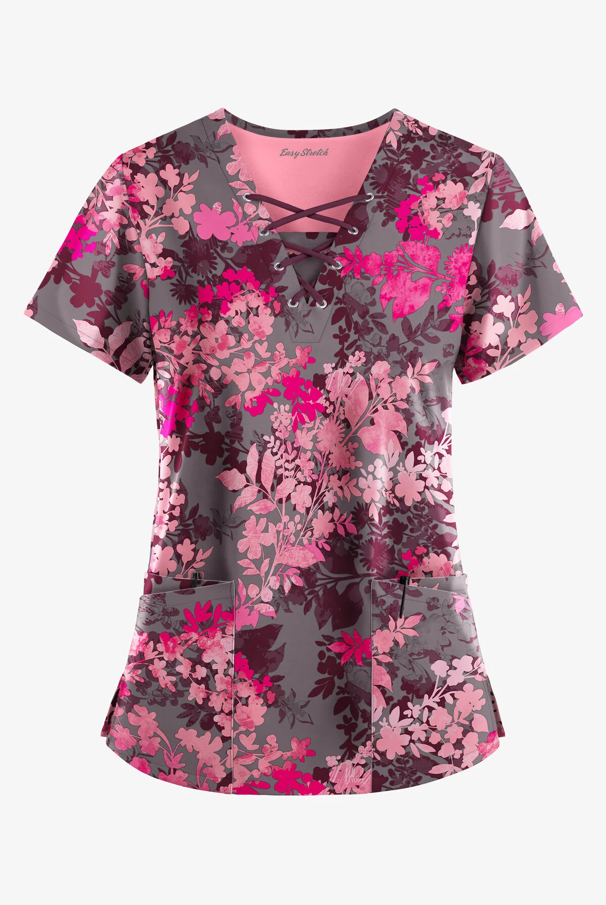 Easy STRETCH By Butter-Soft ™ Medici Floal Greystone Women's 4-Pocket Lace Up V-Neck Print Scrub Top 3 Easy STRETCH By Butter-Soft ™ Medici Floal Greystone Women's 4-Pocket Lace Up V-Neck Print Scrub Top