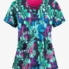 Easy STRETCH By Butter-Soft™ Magical Garden Navy Women's 4-Pocket Lace Up V-Neck Printed Scrub Top -Cherokee Shop TS222MGNY 100423 1