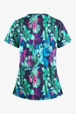 Easy STRETCH By Butter-Soft™ Magical Garden Navy Women's 4-Pocket Lace Up V-Neck Printed Scrub Top -Cherokee Shop TS222MGNY 100423 2