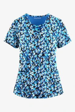 Easy Stretch By Butter-Soft Mystical Animal Onyx Women's 4-Pocket Lace Up V-Neck Printed Scrub Top