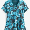 Easy STRETCH By Butter-Soft™ Blooming Petals Pewter Women's 4-Pocket Jewel Neck Print Scrub Top -Cherokee Shop TS222PTS 1