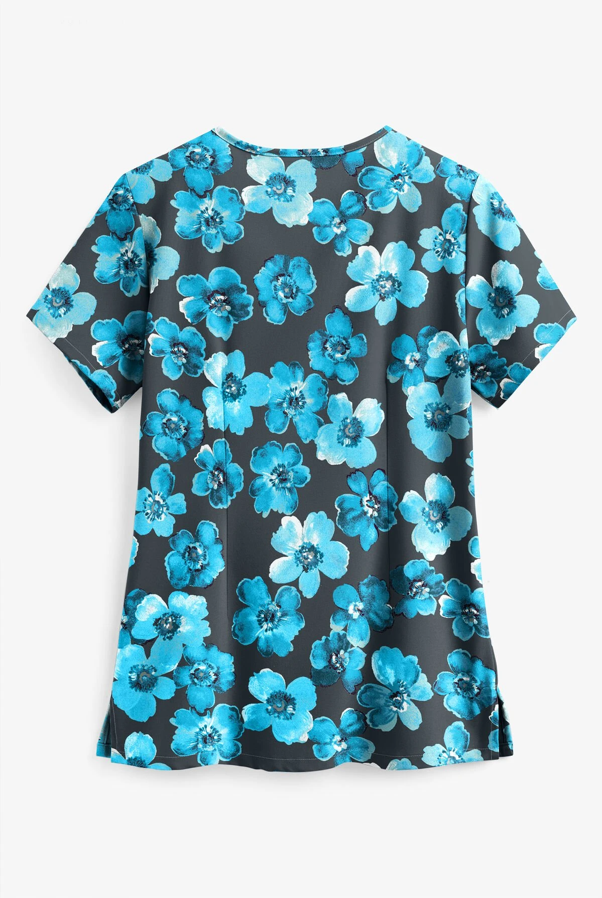Easy STRETCH By Butter-Soft™ Blooming Petals Pewter Women's 4-Pocket Jewel Neck Print Scrub Top 4 Easy STRETCH By Butter-Soft™ Blooming Petals Pewter Women's 4-Pocket Jewel Neck Print Scrub Top - Image 2
