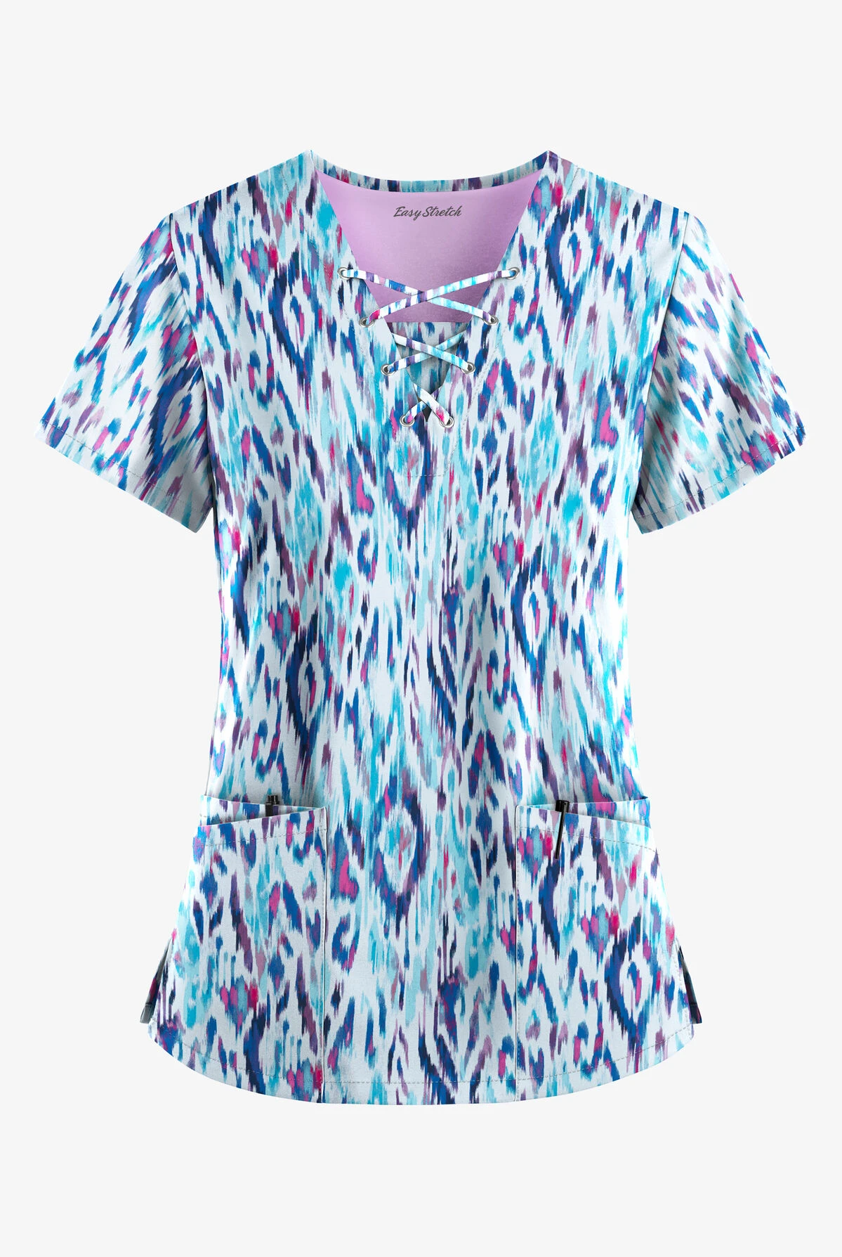 Easy STRETCH By Butter-Soft™ Rotterdam Ikat Turquoise Women's 4-Pocket V-Neck Print Scrub Top 3 Easy STRETCH By Butter-Soft™ Rotterdam Ikat Turquoise Women's 4-Pocket V-Neck Print Scrub Top