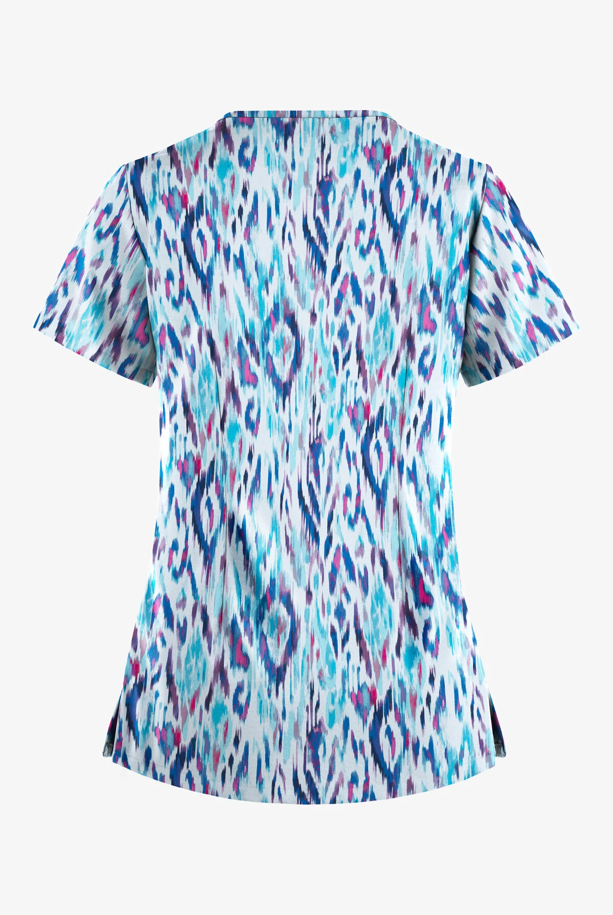 Easy STRETCH By Butter-Soft™ Rotterdam Ikat Turquoise Women's 4-Pocket V-Neck Print Scrub Top 4 Easy STRETCH By Butter-Soft™ Rotterdam Ikat Turquoise Women's 4-Pocket V-Neck Print Scrub Top - Image 2