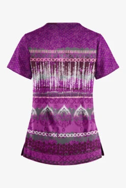 Easy STRETCH By Butter-Soft™ Wood Block Paisley Eggplant Women's 4-Pocket V-Neck Print Scrub Top -Cherokee Shop TS222WPEP 2