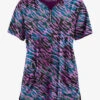 Easy STRETCH By Butter-Soft Abstract Animal Caribbean Blue Women's 4-Pocket Zip Neck Print Scrub Top -Cherokee Shop TS4236AACB 1