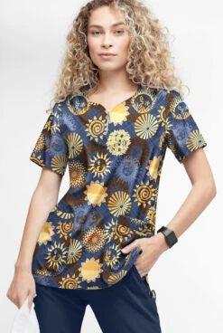 Easy STRETCH By Butter-Soft™ Celestial Skies Navy Women's 4-Pocket Zip Curved Neck Print Scrub Top -Cherokee Shop TS4236CSNV 2 S HV