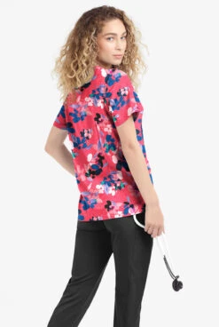 Easy Stretch By Butter-Soft Floral Watermelon Women's 4-Pocket Zip Curved Neck Printed Scrub Top -Cherokee Shop TS4236KFBW 100523 3