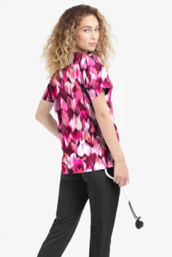Easy Stretch By Butter-Soft Love Garden Onyx Women's 4-Pocket Zip Curved Neck Printed Scrub Top -Cherokee Shop TS4236LGBL 3