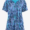 Easy STRETCH By Butter-Soft™ Rotterdam Ikat Navy Women's 4-Pocket Zip Curved Neck Print Scrub Top -Cherokee Shop TS4236RINV 1