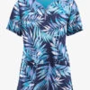 Easy Stretch By Butter-Soft Watercolor Tropical Women's 4-Pocket Zip Curved Neck Printed Scrub Top