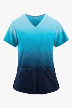 Easy STRETCH By Butter-Soft™ Calming Waves Navy Women's 2-Pocket Mitered V-Neck Printed Scrub Top