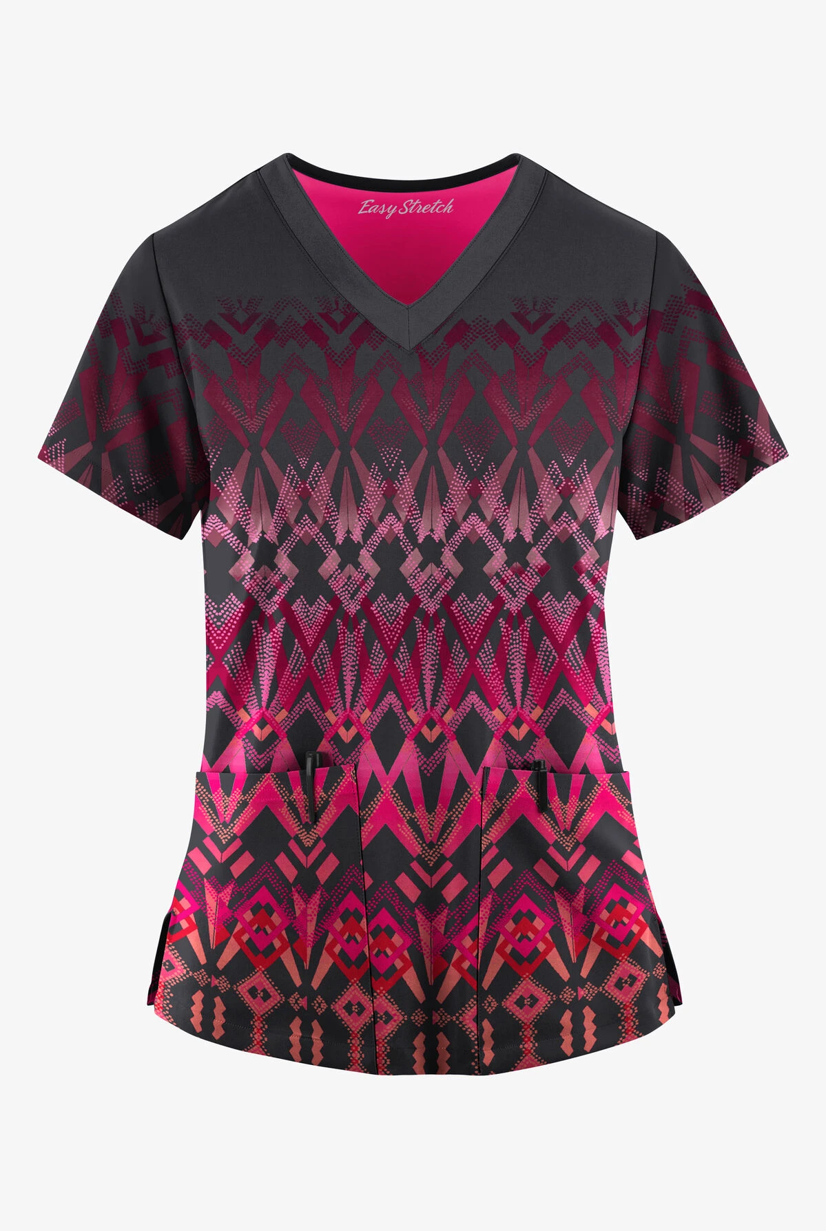 Easy STRETCH By Butter-Soft™ Deco Border Pewter Women's 2-Pocket Mitered V-Neck Printed Scrub Top 3 Easy STRETCH By Butter-Soft™ Deco Border Pewter Women's 2-Pocket Mitered V-Neck Printed Scrub Top