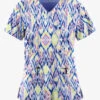 Easy STRETCH By Butter-Soft™ Enchanting Ikat White Printed Women's 2-Pocket V-Neck Scrub Top -Cherokee Shop TS434EIW 1