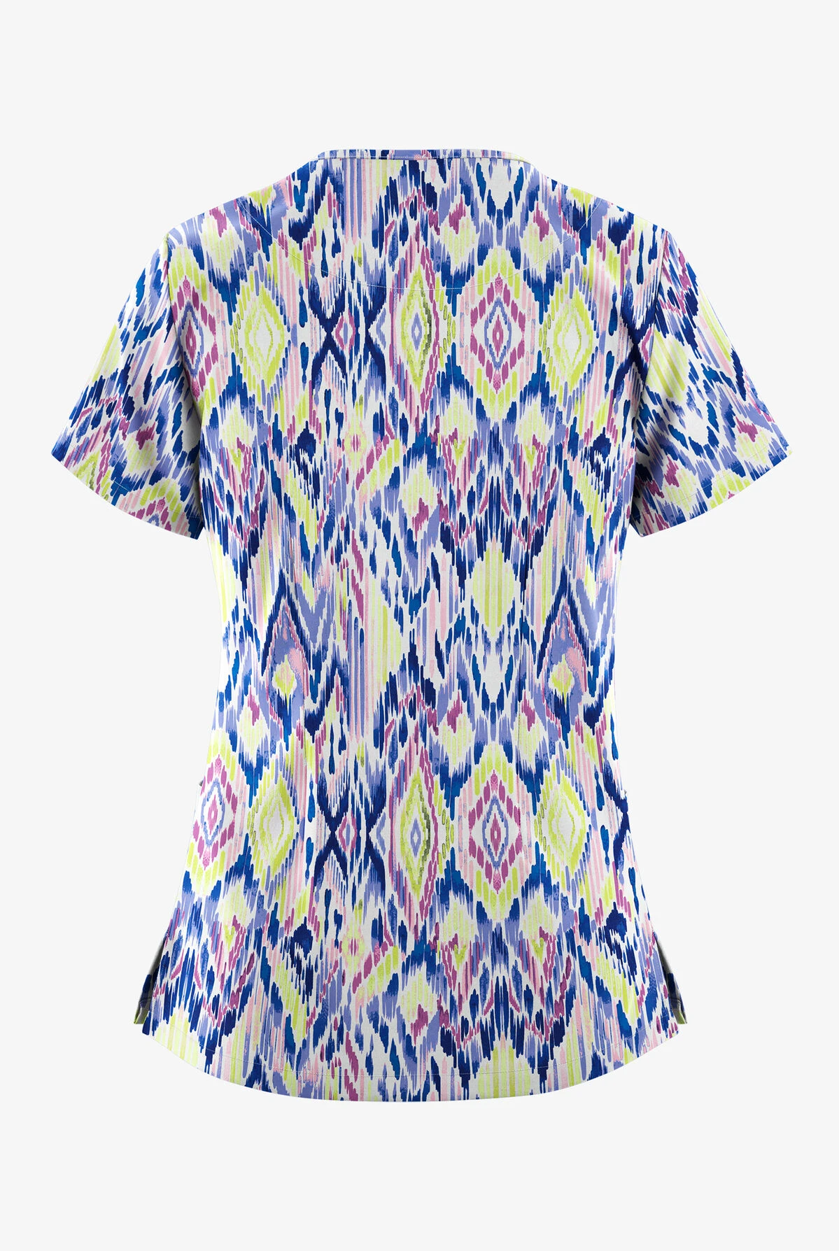 Easy STRETCH By Butter-Soft™ Enchanting Ikat White Printed Women's 2-Pocket V-Neck Scrub Top 4 Easy STRETCH By Butter-Soft™ Enchanting Ikat White Printed Women's 2-Pocket V-Neck Scrub Top - Image 2