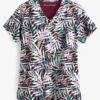 Easy STRETCH By Butter-Soft™ Falling Fronds Women's 2-Pocket V-Neck Print Scrub Top -Cherokee Shop TS434FAO 1