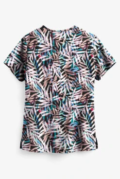 Easy STRETCH By Butter-Soft™ Falling Fronds Women's 2-Pocket V-Neck Print Scrub Top -Cherokee Shop TS434FAO 2