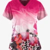 Easy Stretch By Butter-Soft Honolulu Garden Women's 2-Pocket Mitered V-Neck Printed Scrub Top -Cherokee Shop TS434HGBL 1