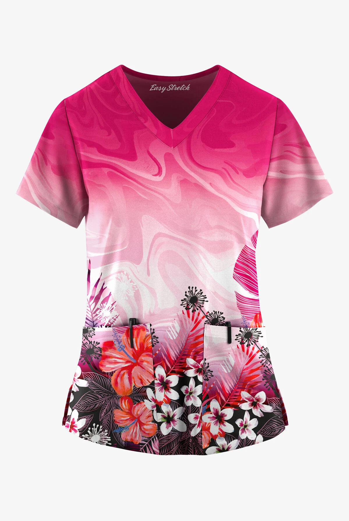 Easy Stretch By Butter-Soft Honolulu Garden Women's 2-Pocket Mitered V-Neck Printed Scrub Top 3 Easy Stretch By Butter-Soft Honolulu Garden Women's 2-Pocket Mitered V-Neck Printed Scrub Top