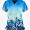 Easy Stretch By Butter-Soft Honolulu Garden Navy Women's 2-Pocket Mitered V-Neck Printed Scrub Top -Cherokee Shop TS434HUNV 1