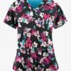Easy Stretch By Butter-Soft Kyoto Floral Onyx Women's 2-Pocket Mitered V-Neck Printed Scrub Top -Cherokee Shop TS434KFBL 1