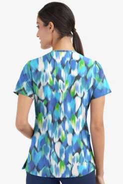 Easy Stretch By Butter-Soft Love Garden Pewter Women's 2-Pocket Mitered V-Neck Printed Scrub Top -Cherokee Shop TS434LGPW 3
