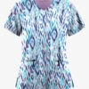 Easy STRETCH By Butter-Soft Rotterdam Ikat Turquoise Women's 2-Pocket V-Neck Print Scrub Top -Cherokee Shop TS434RITQ 1