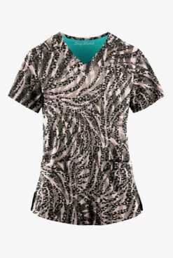 Easy Stretch By Butter-Soft Spirit Animal Onyx Women's 2-Pocket Mitered V-Neck Printed Scrub Top