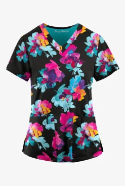Easy STRETCH By Butter-Soft™ Sweet Blossoms Women's 2-Pocket Mitered V-Neck Printed Scrub Top