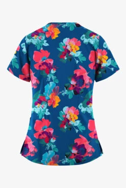 Easy STRETCH By Butter-Soft™ Sweet Blossoms Royal Women's 2-Pocket Mitered V-Neck Printed Scrub Top -Cherokee Shop TS434SBRL 100523 2