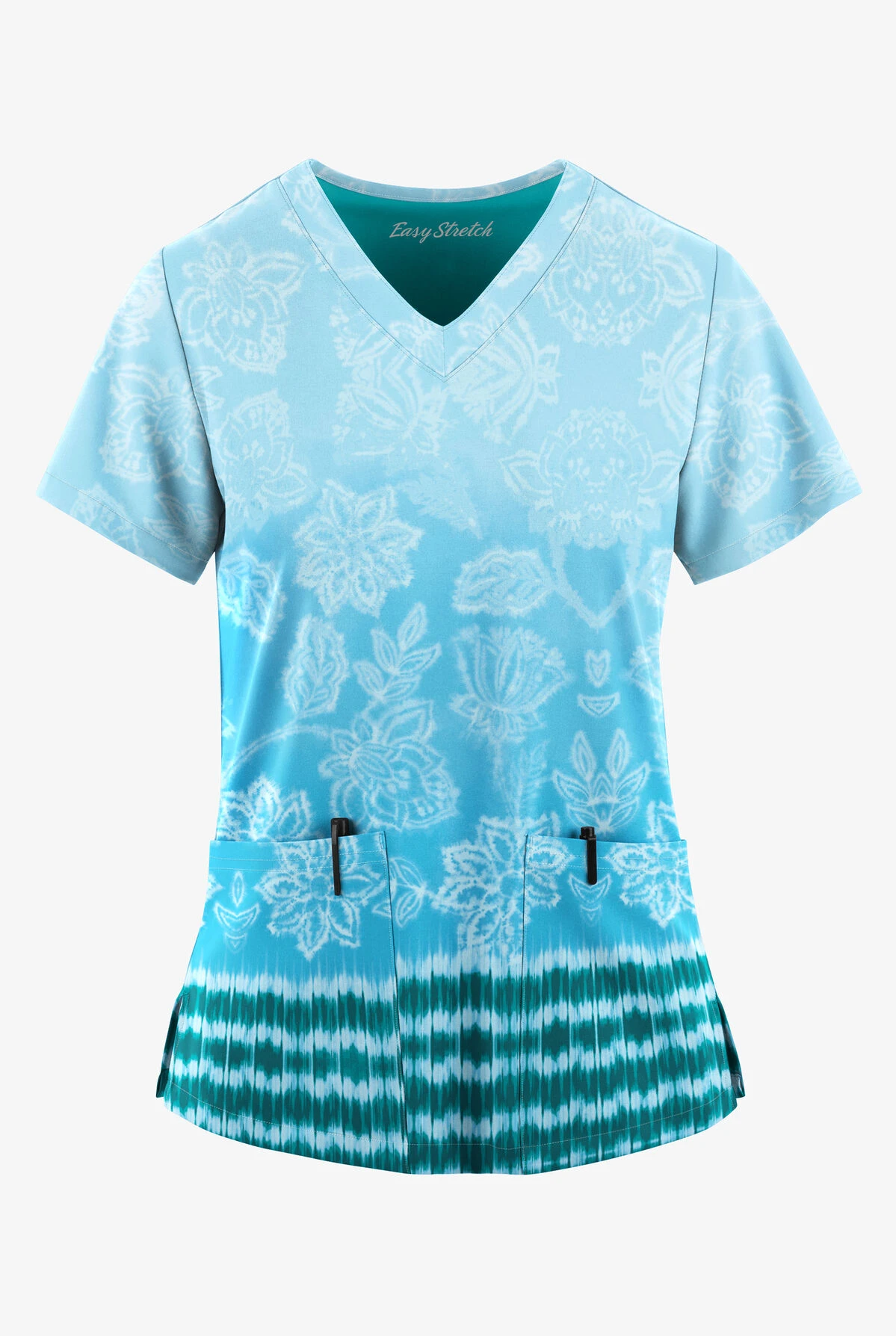 Easy STRETCH By Butter-Soft™ Tinted Blossoms Turquoise Women's 2-Pocket V-Neck Print Scrub Top 3 Easy STRETCH By Butter-Soft™ Tinted Blossoms Turquoise Women's 2-Pocket V-Neck Print Scrub Top