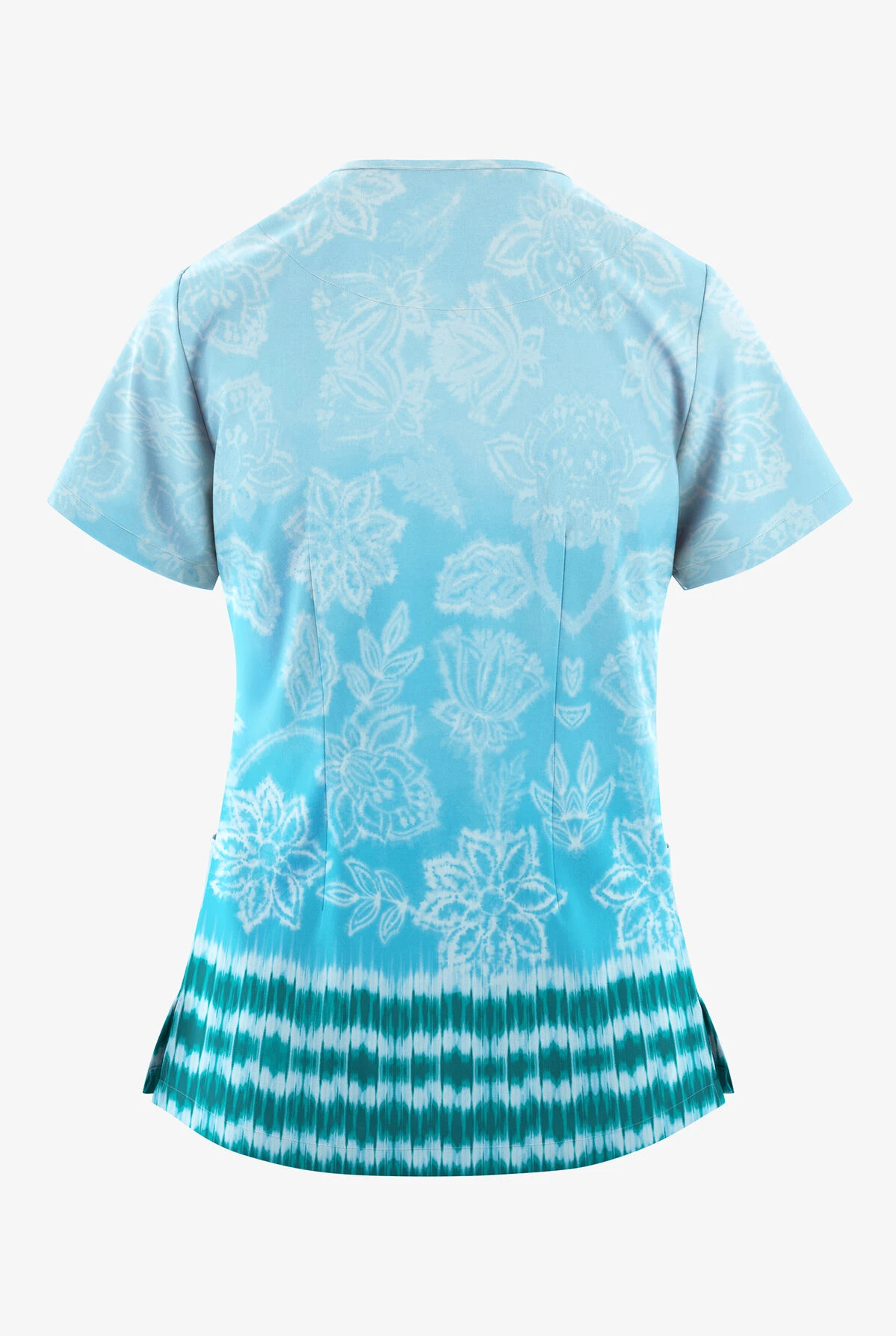 Easy STRETCH By Butter-Soft™ Tinted Blossoms Turquoise Women's 2-Pocket V-Neck Print Scrub Top 4 Easy STRETCH By Butter-Soft™ Tinted Blossoms Turquoise Women's 2-Pocket V-Neck Print Scrub Top - Image 2