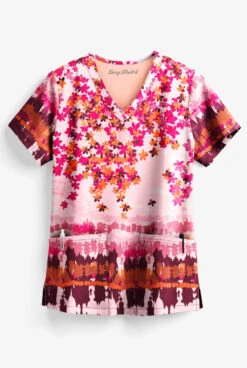 Easy STRETCH By Butter-Soft™ Watercolor Floral Women's 2-Pocket V-Neck Print Scrub Top