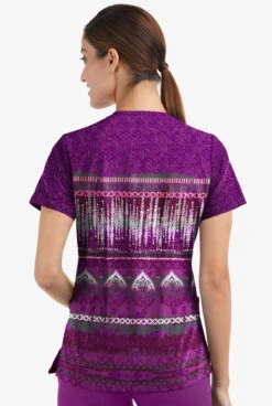 Easy STRETCH By Butter-Soft Woodblock Paisley Eggplant Women's 2-Pocket V-Neck Print Scrub Top -Cherokee Shop TS434WPEP 3