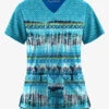 Easy STRETCH By Butter-Soft Woodblock Paisley Turquoise Women's 2-Pocket V-Neck Print Scrub Top -Cherokee Shop TS434WPTQ 1